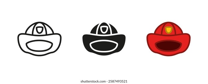 Fireman helmet icon. Protective firefighter helmet equipment. Emergency rescue headgear vector illustration. Fire safety gear for professionals. Essential uniform for fire service.