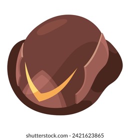 Fireman helmet icon, side view. Hat of firefighter with metal emblemsor logo. Brown fireman cup, uniform headwear. Vector illustration isolated on white
