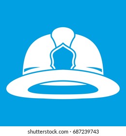 Fireman helmet icon white isolated on blue background vector illustration