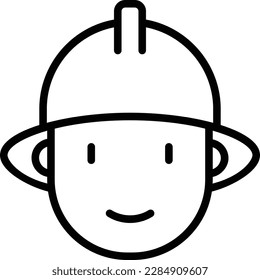 Hombre de fuego en el icono de la línea delgada del casco. Ilustración vectorial.
