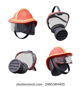 Fireman helmet with transparent face shield, respirator with mask