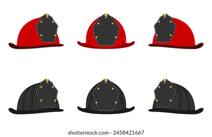 Fireman helmets set. flat design vector illustration isolated on white background.