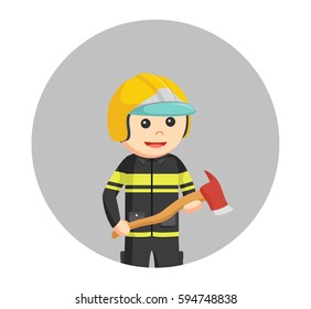 fireman holding axe in circle background