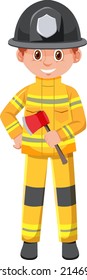 Fireman sosteniendo el hacha en la ilustración de fondo blanco