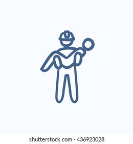 Fireman holding person on hands vector sketch icon isolated on background. Hand drawn Fireman holding person on hands icon. Fireman holding person on hands sketch icon for infographic, website or app.