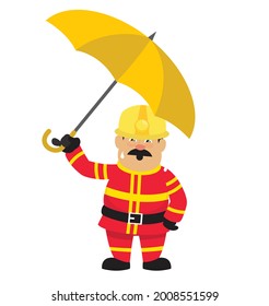 Fireman holding Umbrella Flat Vector Cartoon Illustration 013