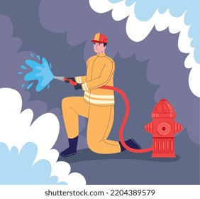 Fireman with hose in hydrant