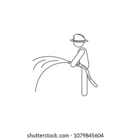 fireman with hose illustration. Element of firefighter for mobile concept and web apps. Thin line illustration of fireman with hose can be used for web and mobile. Premium icon on white background