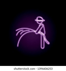 Fireman with hose neon icon. Elements of fireman set. Simple icon for websites, web design, mobile app, info graphics