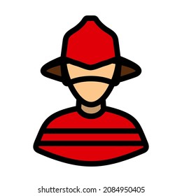 Fireman Icon. Editable Bold Outline With Color Fill Design. Vector Illustration.