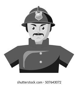 Fireman icon. Gray monochrome illustration of fireman vector icon for web