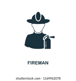 Fireman icon. Monochrome style design from professions collection. UI. Pixel perfect simple pictogram fireman icon. Web design, apps, software, print usage.