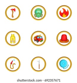Fireman icon set. Cartoon set of 9 fireman vector icons for web isolated on white background