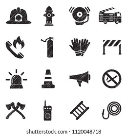 Fireman Icons. Black Scribble Design. Vector Illustration.
