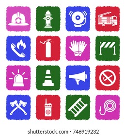 Fireman Icons. Grunge Color Flat Design. Vector Illustration. 