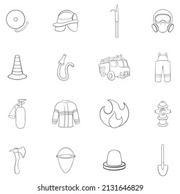 Fireman icons set in outline style isolated on white background