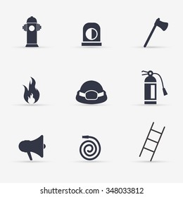 Fireman icons set. Vector illustration.