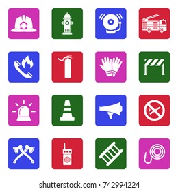 Fireman Icons. White Flat Design In Square. Vector Illustration. 