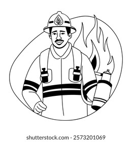 Fireman illustration in a glyph style 
