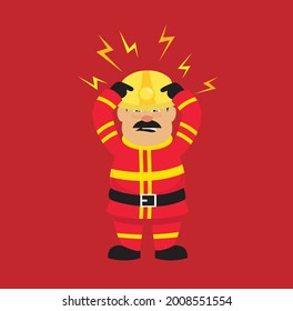 Fireman irritated Head in Hands Flat Vector Cartoon Illustration 013