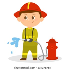 Fireman. Isolated on white background. Cartoon style. Vector illustration