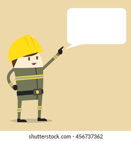 fireman kid. firefighter profession and text box. Vector illustration