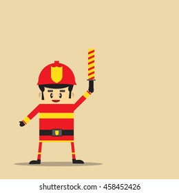 fireman kid.cartoon character firefighter profession. Vector illustration