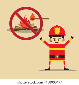 fireman kid.cartoon character firefighter profession. Vector illustration