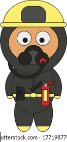 Fireman, lifeguard in uniform. Cartoon, isolated illustration. Flat icon