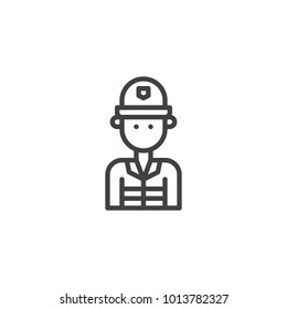 Fireman line icon, outline vector sign, linear style pictogram isolated on white. Firefighter symbol, logo illustration. Editable stroke