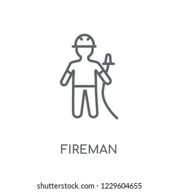 Fireman linear icon. Modern outline Fireman logo concept on white background from Professions collection. Suitable for use on web apps, mobile apps and print media.