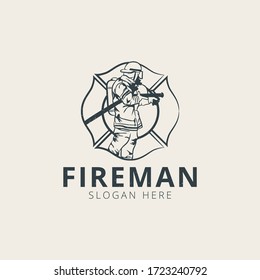 Fireman Logo Template Premium Vector