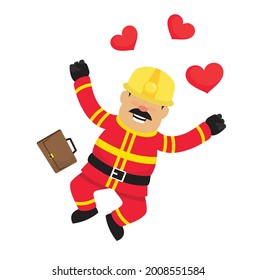 Fireman in Love Flat Vector Cartoon Illustration 013