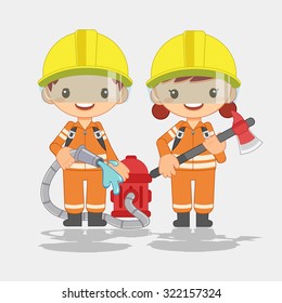 fireman, man and woman