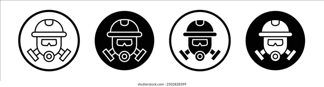 Fireman Mask vector icon set black filled and outlined style.