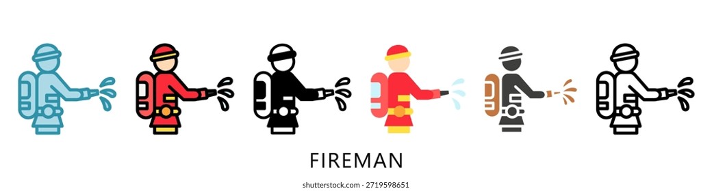 Fireman Multi-Style-Symbol Mini-Illustration, verwenden für moderne Konzept, Print, UI, UX-Kit, Web-und App-Entwicklung. Vektor verwandt mit Feuerwehrmann, Rettung und mehr