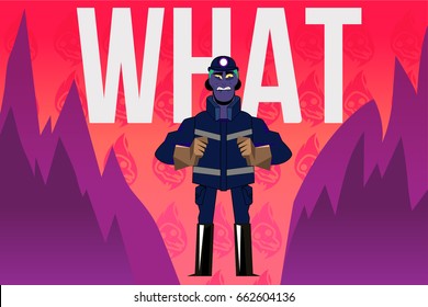 Fireman on fire, vector animation