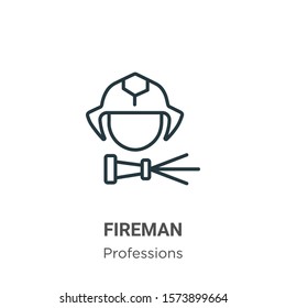 Fireman outline vector icon. Thin line black fireman icon, flat vector simple element illustration from editable professions concept isolated on white background