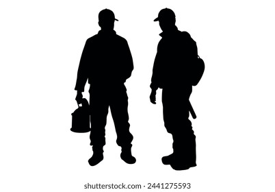 Fireman and plumber silhouette, plumber wearing uniforms silhouette bundle