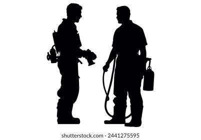 Fireman and plumber silhouette, plumber wearing uniforms silhouette bundle