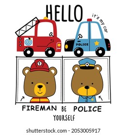 fireman and police funny animal cartoon