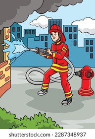 Ilustración de dibujos animados coloreados de la profesión de Fireman