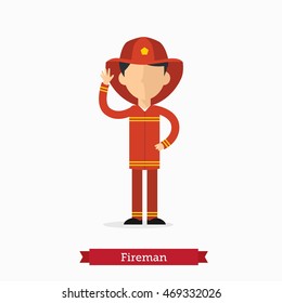 Fireman profession in flat illustration. Occupation firefighter in vector flat style. people professions character