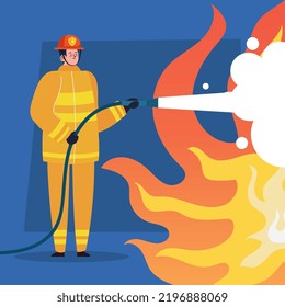 fireman putting flames with nose