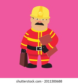 Fireman Ready To Work Flat Vector Cartoon Illustration 