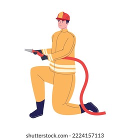 Fireman with red hose character