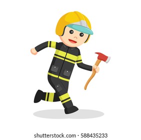 fireman running with axe