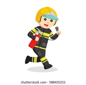 fireman running with fire extinguisher
