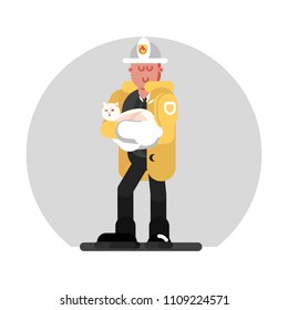 Fireman saves the cat. Vector illustration, EPS 10