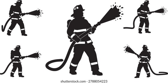 Fireman set. High quality vector silhouettes.